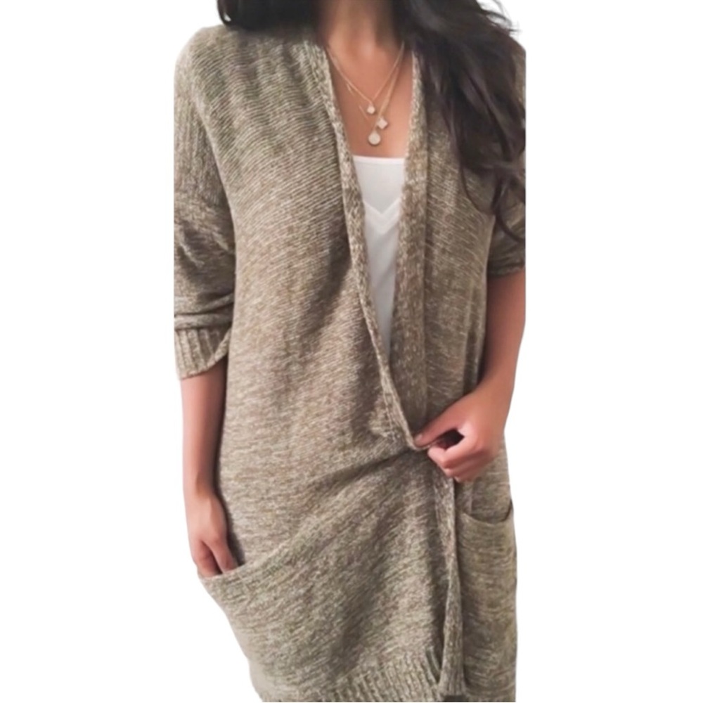 Anthropologie Sparrow Far From Whistler Olive Melange Open Front Cardigan